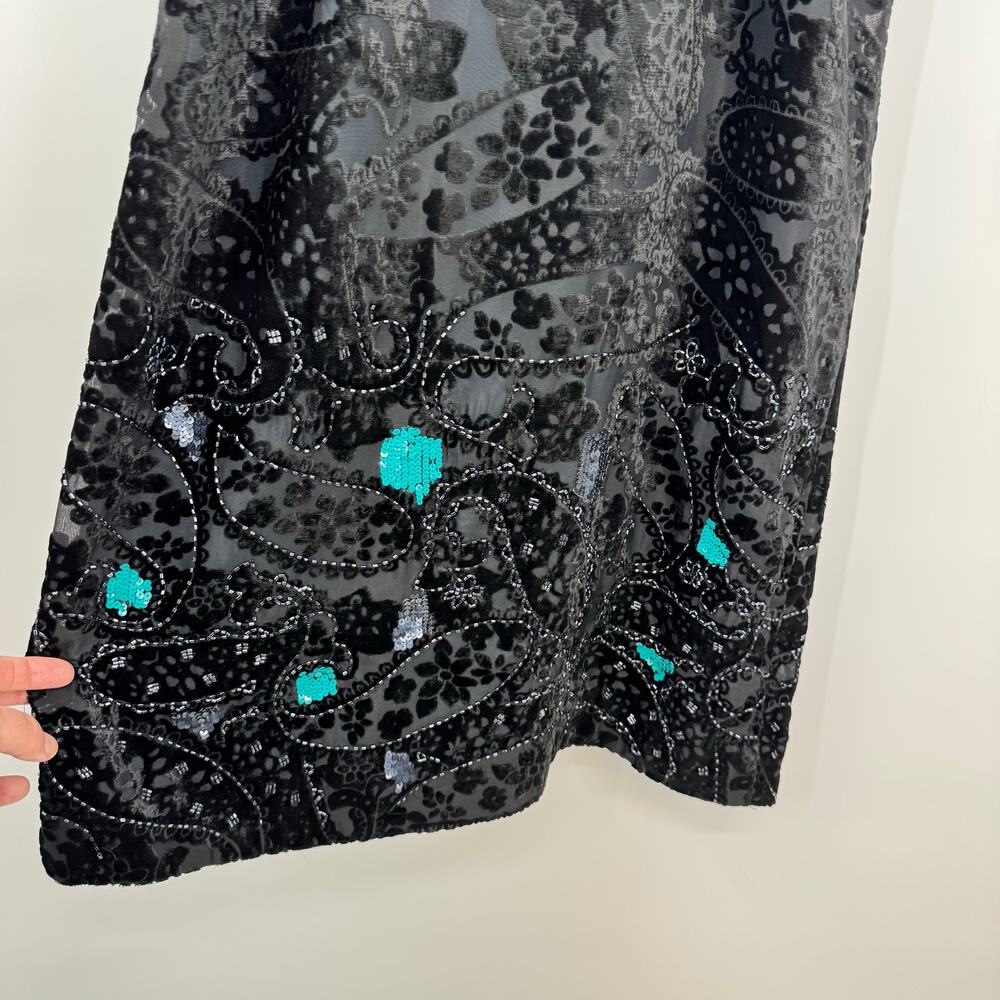 NEW Anthropologie Moulinette Soeurs Velvet Burnout Slip Dress 00 Black Beaded - Picture 4 of 12